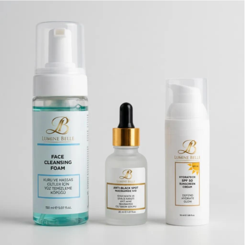 3 Adımlı Sabah Bakım Rutini Seti | Temizleme Köpüğü + Kafein Serum + SPF 50+ Güneş Kremi
