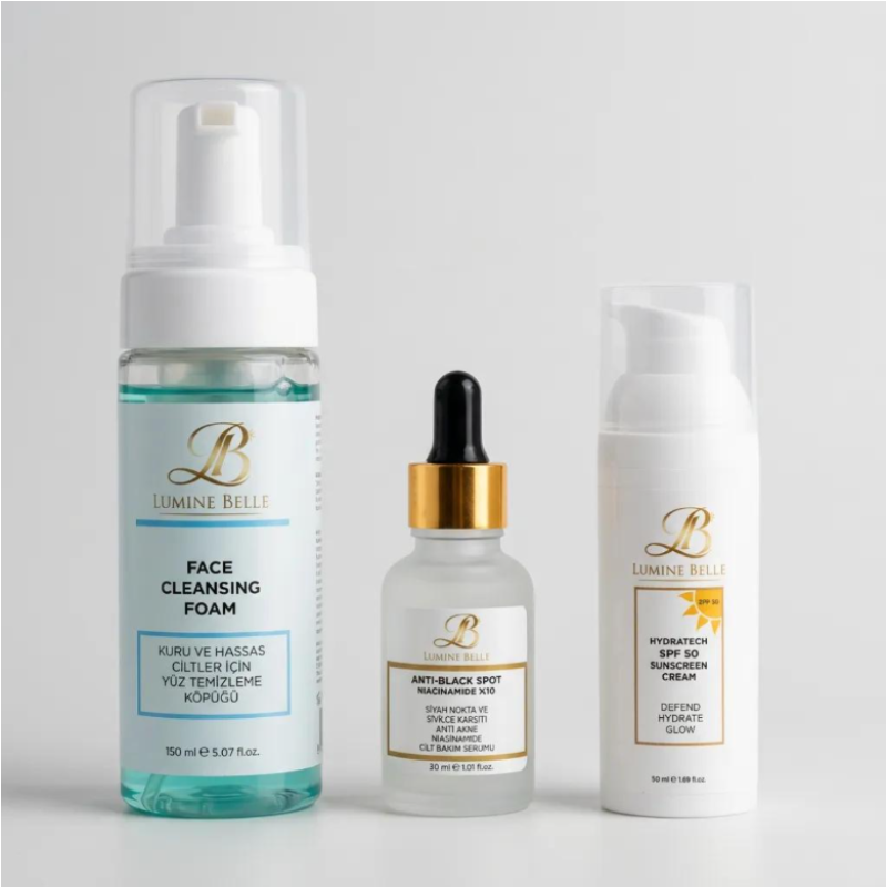 3 Adımlı Sabah Bakım Rutini Seti | Temizleme Köpüğü + Kafein Serum + SPF 50+ Güneş Kremi